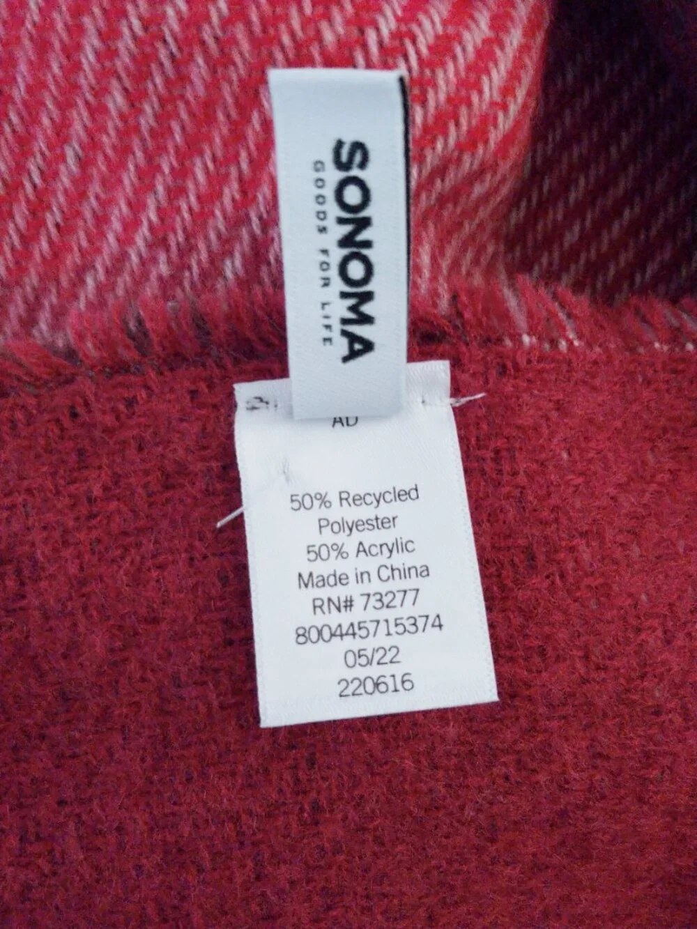 Sonoma Red and Brown Plaid Blanket Scarf